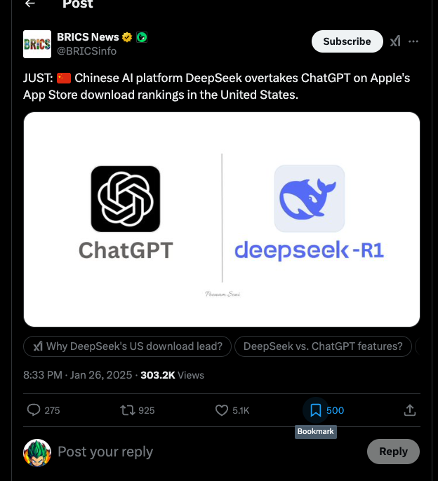 0xvegito's tweet photo. Big Big NARRATIVE Alpha Call! 

8FKvWRwZ5iDfLJJedU1jjjbsaVAixRCXv3cE1MHKuMa5

$CTO | Chinese Take Over (CTO)

CHINESE X DEEP X AI X FUNNY X MEME X CLEVER

– Recent Hype: DeepSeek, a Chinese AI platform, just overtook ChatGPT in the US App Store—big wave for China-related tokens.

– Post-Bond, Bundles Out: Good RR (risk-reward) now that liquidity is free to move.