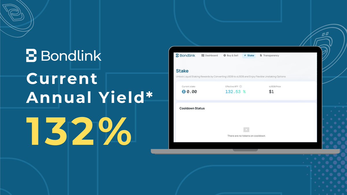 BondlinkFinance's tweet photo. Gm, everyone! 🌞

Start your day with great news—Bondlink's current APY is 132%! 🚀 Stake your assets now and watch your investment grow with competitive returns.

👉 https://t.co/q06hCvNgUp
❓How to stake? Check here: https://t.co/CUr4dJZ1zL

Just a heads up: APY may change based on staking activity and platform conditions, so stay tuned for updates! ☺️

#Bondlink $USDb $sUSDb #RWA #DeFi $ETH $BTC