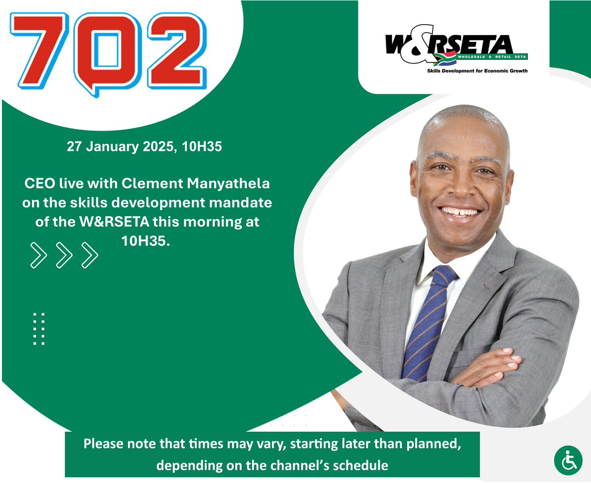 Catch the W&amp;RSETA CEO, Mr Tom Mkhawanazi live with <a href="/TheRealClementM/">Clement Manyathela</a>  on the skills development mandate of the W&amp;RSETA this morning on <a href="/Radio702/">702</a>  at 10H35.