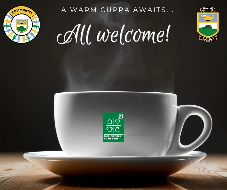 If you’re affected by the power cuts, families and members of our community are welcome to drop in for a warm cuppa today from 9am-3pm. This will be based in our Family Room. 
The Town Hall will also open today with teas/coffees and bacon rolls etc.