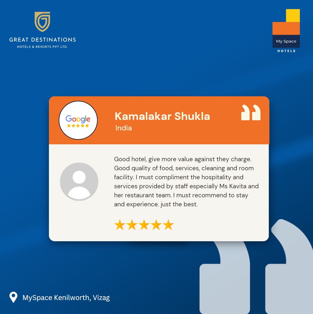 HotelsMyspace's tweet photo. Thank You for Your Wonderful Review, Kamalakar! 🌟

We truly appreciate your recommendation and can’t wait to welcome you back for another fantastic experience. 😊

#GuestLove #ThankYou #HospitalityExcellence #MySpaceKenilworth #VizagStay #HappyGuests https://t.co/3zYDmKEqgm