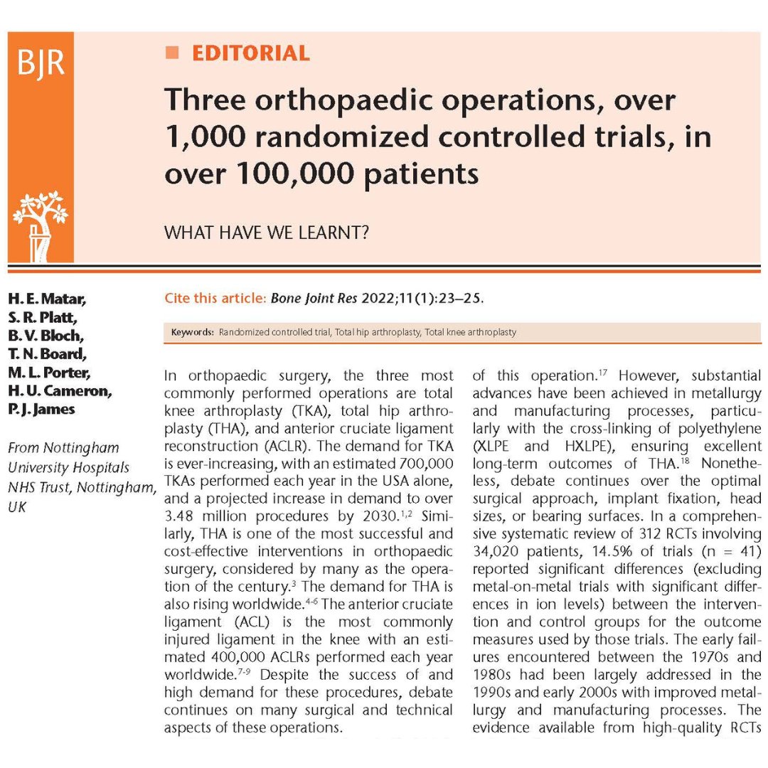 "...although a recent review has highlighted a lack of RCTs comparing surgery with conservative/placebo treatments in orthopaedics, it is clear that a lack of such trials does not equate to a concern that these procedures lack effectiveness".

#BJR #Ortho

ow.ly/ozpj50UKYhp