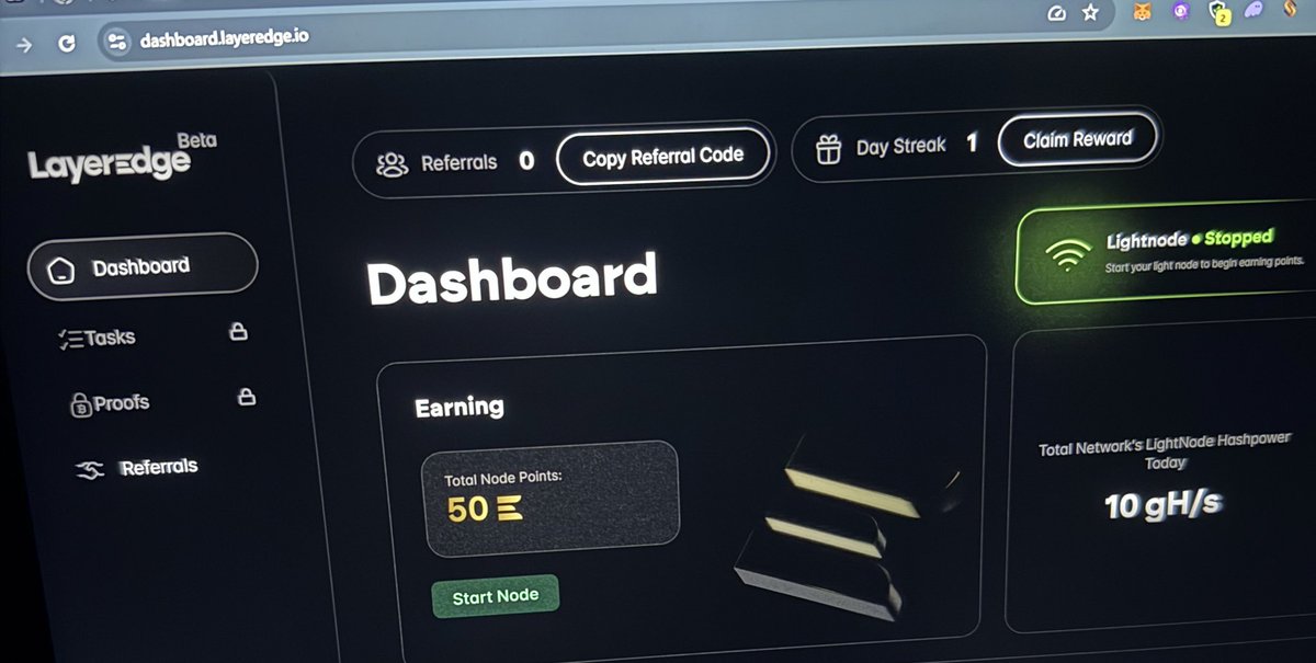 Vennootschap_'s tweet image. Ends Tomorrow, Start now..

Join Layer edge Incentive Testnet

- Head to; dashboard.layeredge.io
- Connect your Evm wallet 
- Use the code  IlI6DREw
- Click on start node..!

You are good to go..!!! Gm..!!!