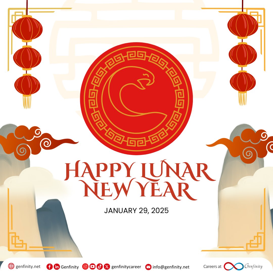 genfinitycareer's tweet image. Tomorrow, we welcome the Year of the Snake with confidence and ambition. May 2025 bring you exciting adventures, prosperity, and endless opportunities.

Wishing you a joyful and prosperous Chinese New Year from Genfinity Philippines! 🌟🏮🐍

#Genfinity #EnablingExcellence