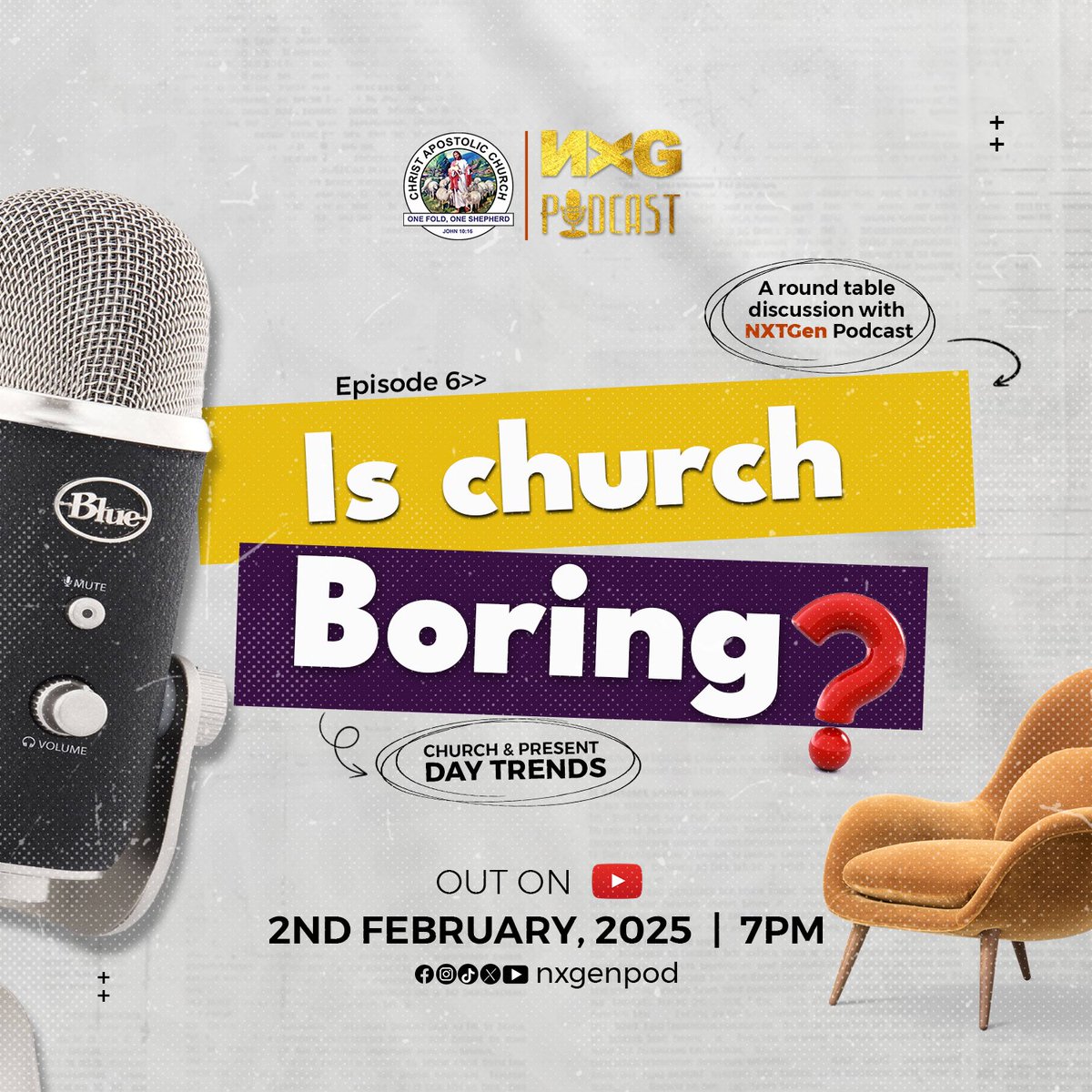 NXGenPod's tweet photo. 🎙️ Episode 6: "Is Church Boring? The Debate!"

Is church inspiring or could it be more engaging for today’s world? 🤔
🎧 Tune in on Feb 2! Subscribe now for faith, fun &amp; fresh ideas!

#NXTGENPodcast #zelena
#riyadh #7amfire 
#7amprayerfire
#Church https://t.co/qXLGgvYndq