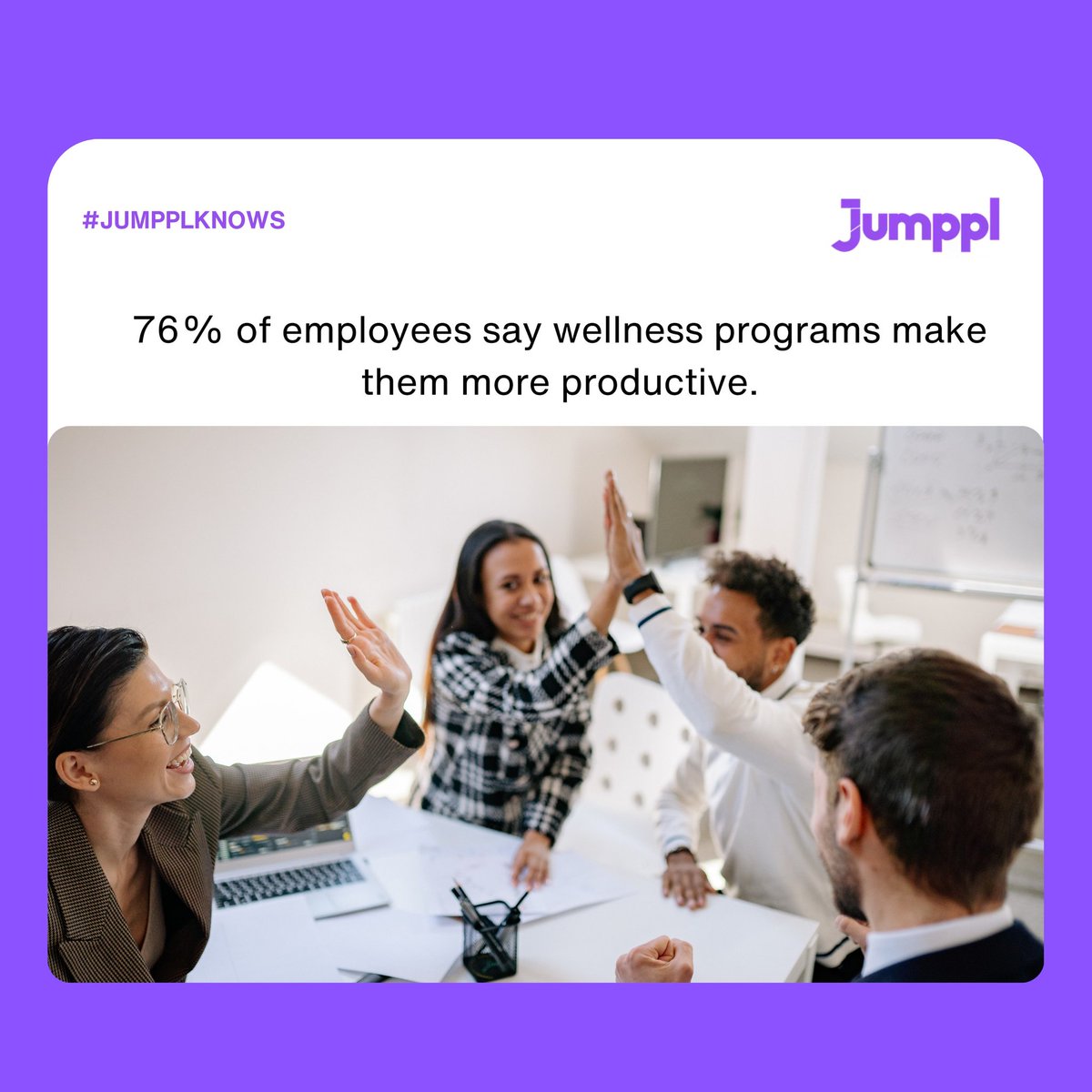 jumpplofficial's tweet image. 76% of employees say wellness programs make them more productive.
#jumppl #employeemonitoringsoftware