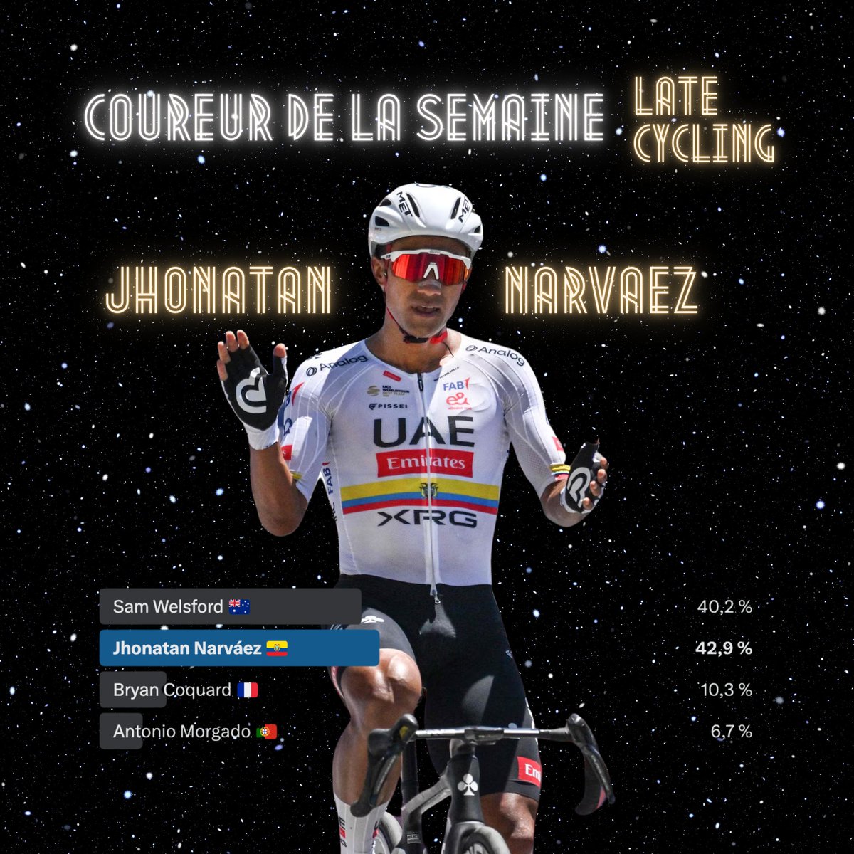 Jhonatan Narvaez 🇪🇨 est élu coureur de la semaine 🏆