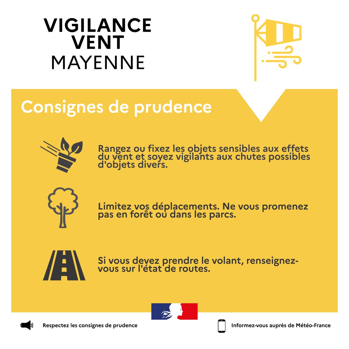 Préfète de la Mayenne (@prefet53) on Twitter photo 🟠 Ce lundi 27 janvier, le département de la #Mayenne demeure placé en #VigilanceOrange pour un risque de #Crues 🌊.
Soyez vigilants et tenez-vous informés 👉 vigilance.meteofrance.fr
<a href="/meteofrance/">Météo-France</a> annonce également une #VigilanceJaune 🟡#Vent et #Orages à partir du début 🟠 Ce lundi 27 janvier, le département de la #Mayenne demeure placé en #VigilanceOrange pour un risque de #Crues 🌊.
Soyez vigilants et tenez-vous informés 👉 vigilance.meteofrance.fr
<a href="/meteofrance/">Météo-France</a> annonce également une #VigilanceJaune 🟡#Vent et #Orages à partir du début