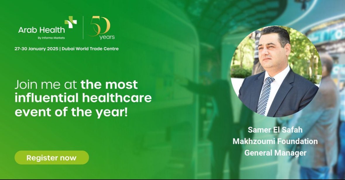ssafah's tweet photo. Don't miss your chance to connect with industry leaders and explore the latest innovations. Be part of the 50th Arab Health and join 60,000+ healthcare professionals and 3,800+ exhibitors from 180+ countries. 

#ArabHealth #ArabHealth2025 #ArabHealth50years https://t.co/1uX1tD6ToG