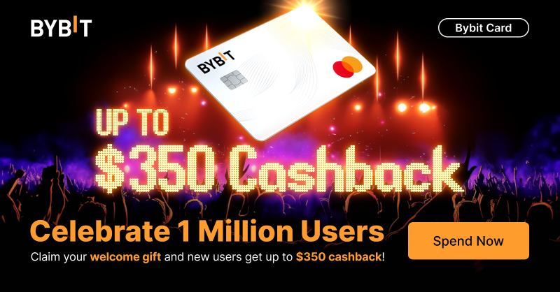 Bybit_Official's tweet photo. 🎉 1 Million Bybit Card Users &amp; Counting!

💳 Choose your cashback + enter for a chance to win part of the $100K prize pool!

🫵 Click Spend Now for $350 Cashback!