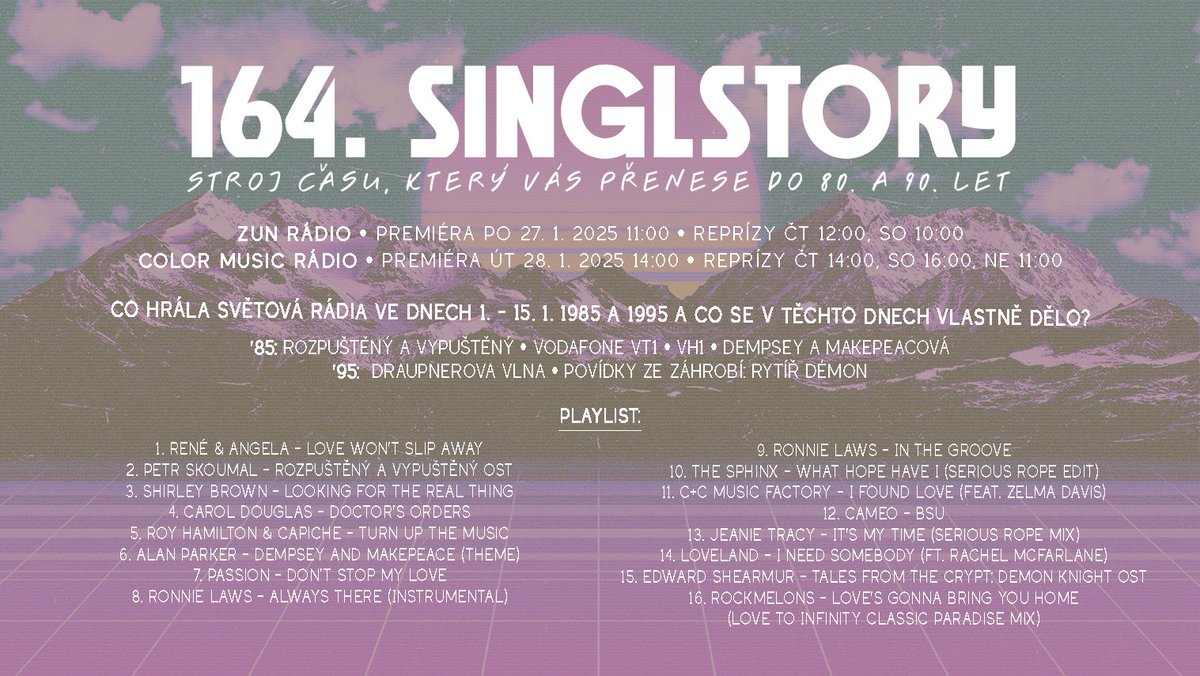 SinglStory's tweet photo. Nový výlet do #historie #80s a #90s se @singlstory je tady! Již dnes v 11:00 na 🌊 @zunradio  a v úterý ve 14:00 na 🌊 #colormusicradio  📻 Těšíme se na vás!😎

#CnCMusicFactory #Loveland #rozpustenyavypusteny #retro https://t.co/zHdNJovljF
