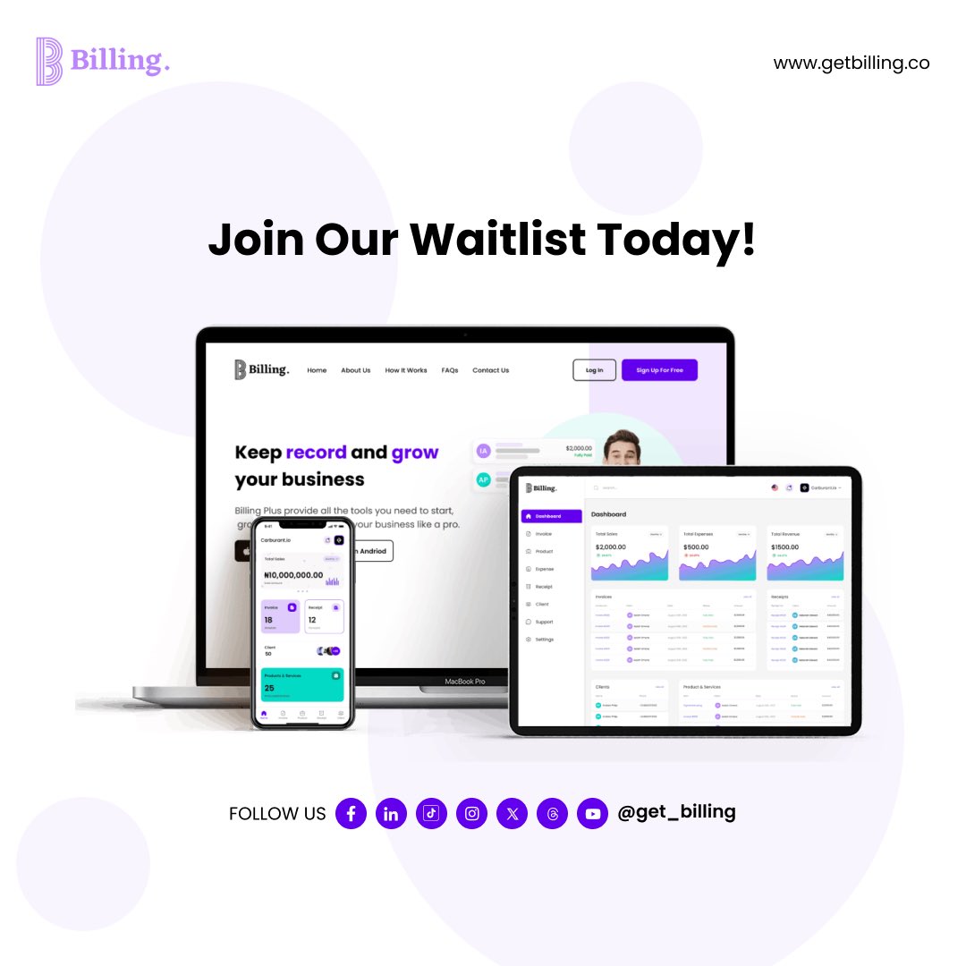 Stay ahead of the game with Billing+.

📌 Simplify your receipts, invoices, and cash flow all in one place.

🔺 Join the waitlist NOW!!! And be the first to experience effortless business management! (Link: getbilling.co)

.

#getbilling #billing #billingplus