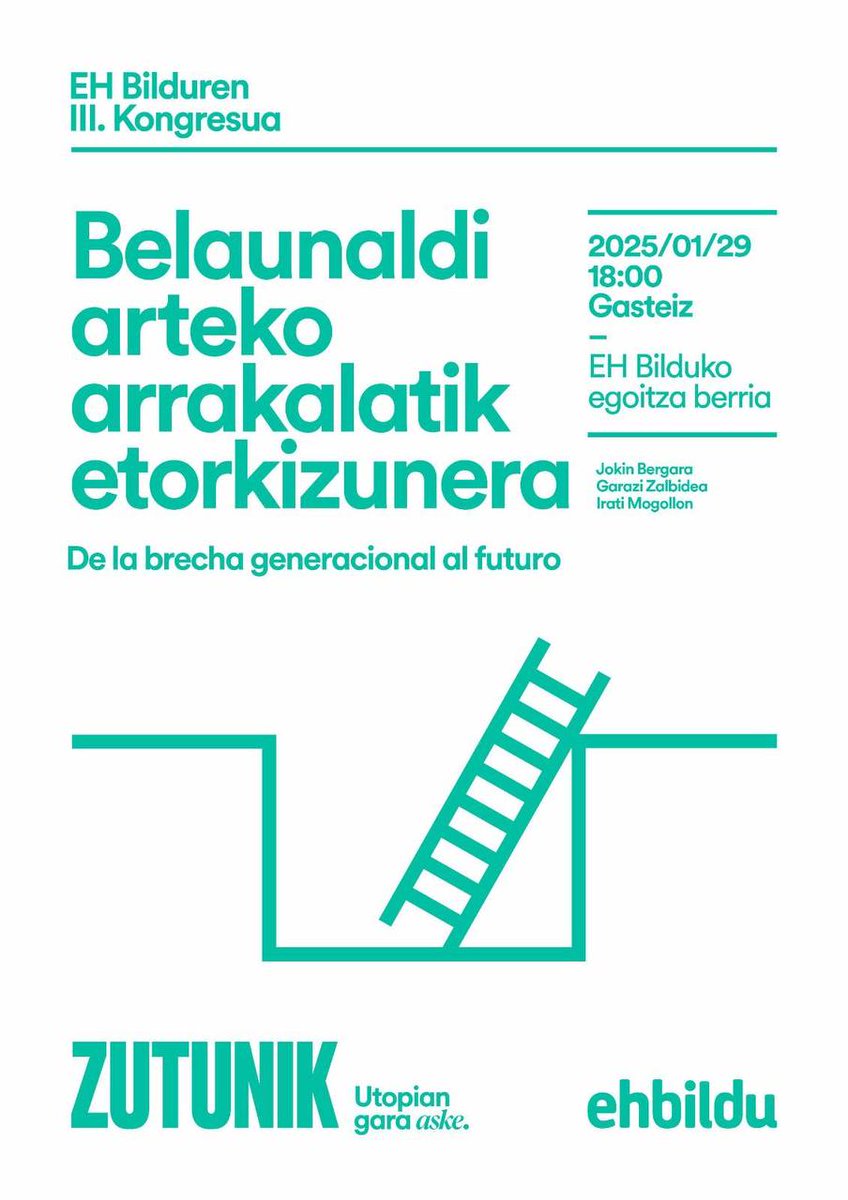 Asteazken honetan 'Belaunaldi arteko arrakalatik etorkizunera' solasaldia Jokin Bergara, Garazi Zalbidea eta Irati Mogollonekin.

Urtarrilak 29 • 18.00 • Gasteizko Bilgunea

#ZUTUNIK
