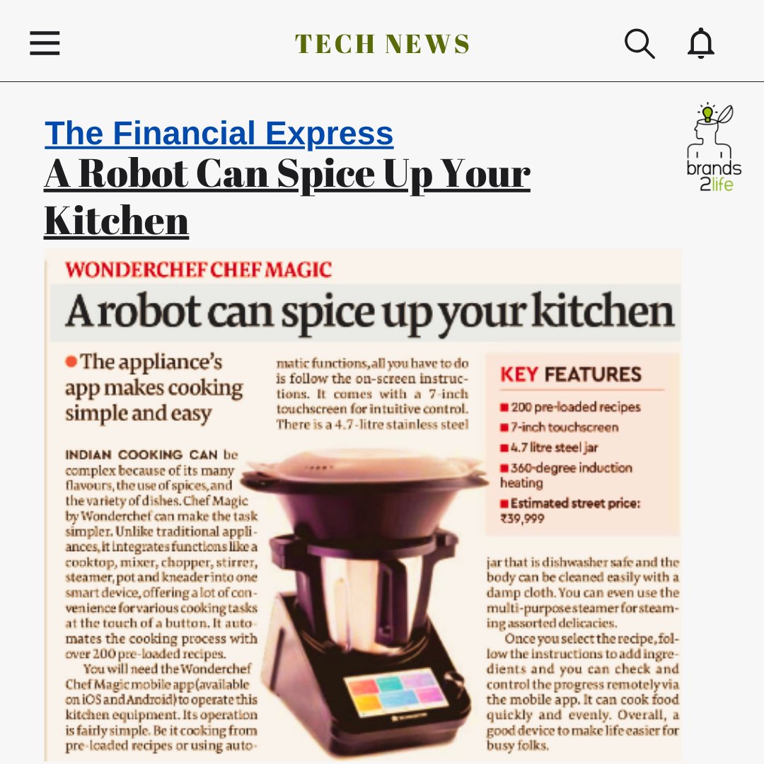 brands_2_life's tweet image. Starting the week on a high note! 🎉 Chef Magic by Wonderchef gets a stellar review in today&apos;s Financial Express. 🌟
#ChefMagic #Wonderchef