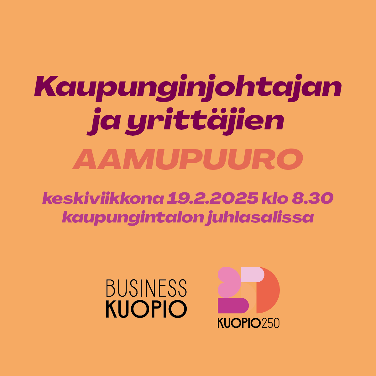 Järjestämme jälleen perinteisen aamupuurotilaisuuden yhdessä kaupunginjohtaja <a href="/soile_lahti/">Soile Lahti</a> kanssa ke 19.2.2025! 

Muista ilmoittautua mukaan 9.2. mennessä: q.surveypal.com/Kaupunginjohta…

#BusinessKuopio #Kuopio