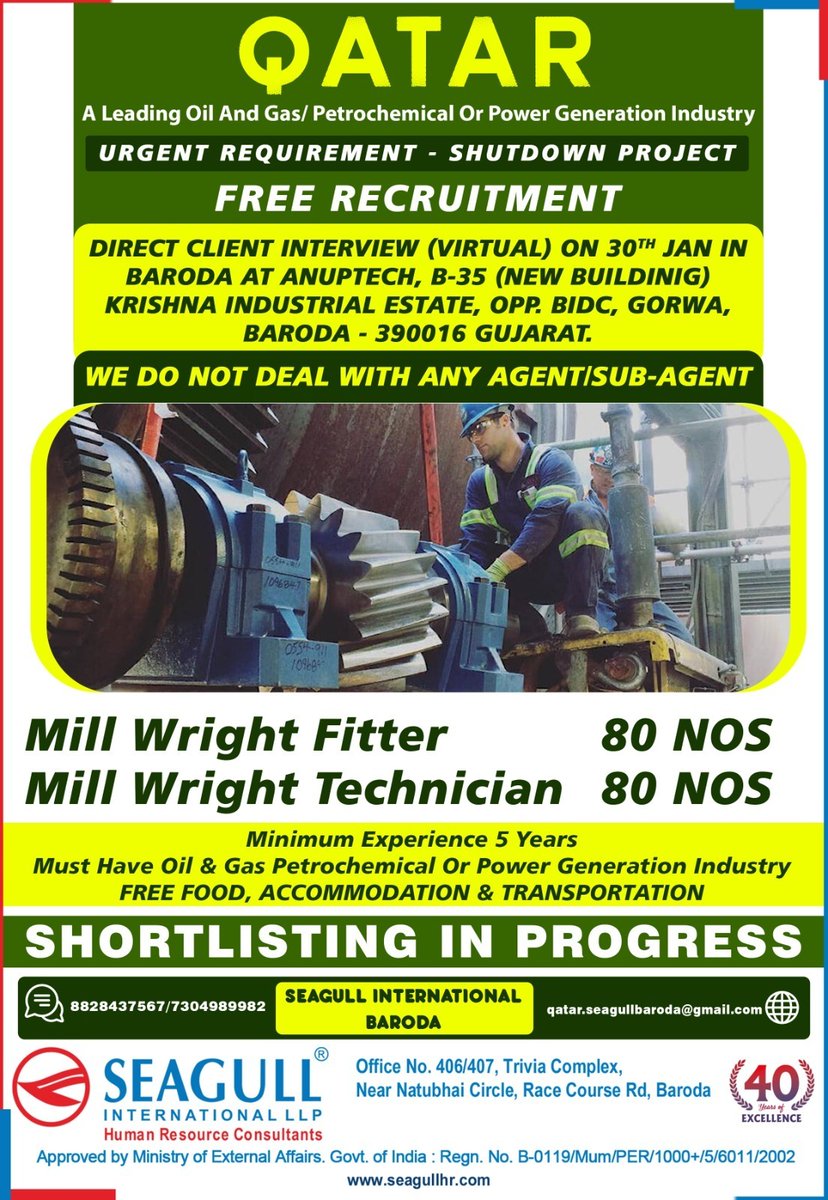 hrd1_seagull's tweet photo. 🇶🇦Qatar Jobs
✔Free Recruitment
💻Virtual Client Interview On 30th Jan At Anuptech
📍Location - Baroda
.
.
.
#qatarjobs #seagull #millwrightfitter #millwrighttechnicain #oilandgas https://t.co/Ias6K8iDck