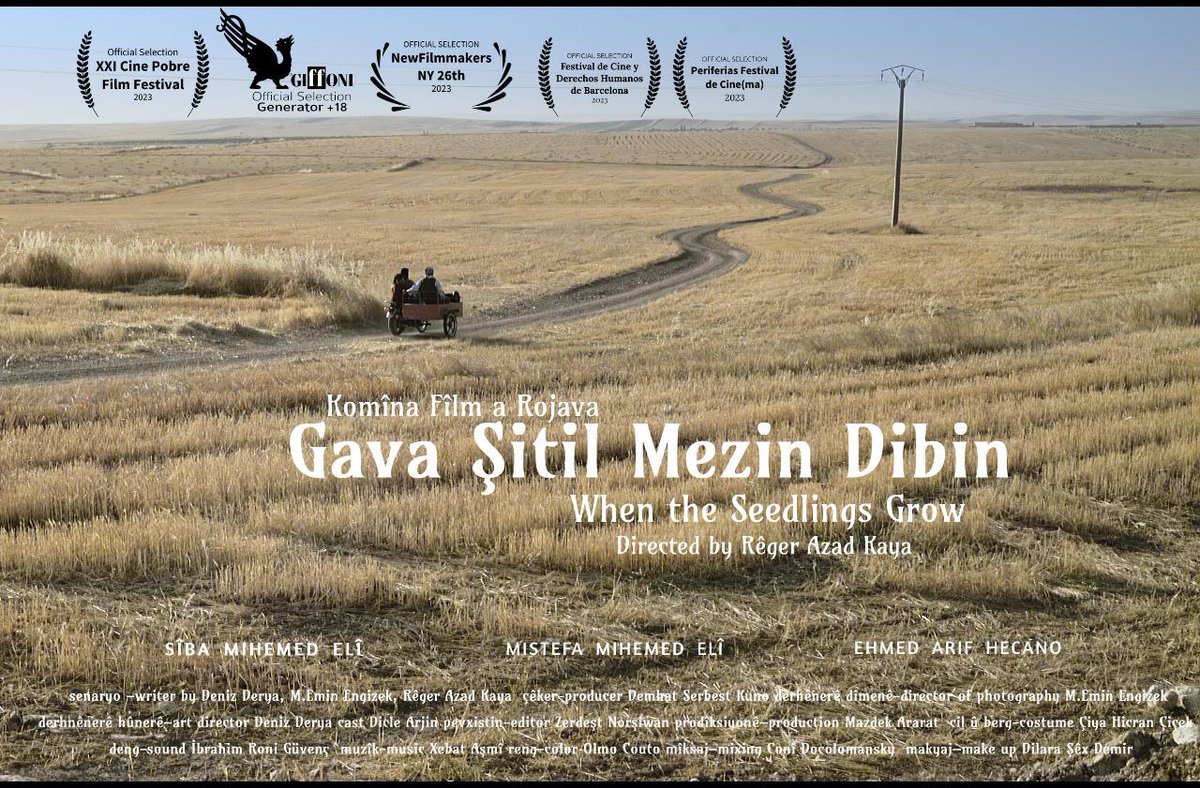 Při příležitosti 10 výročí osvobození severosyrského města #Kobane od Islámského státu budeme v <a href="/trhlina/">Infoshop Trhlina</a>  příští neděli promítat film Gava Şitil Mezin Dibin (Když sazenice rostou). Oceňované drama z roku 2022 natočil syrský/kurdský režisér Rêger Azada právě v Kobane. 

1/3
