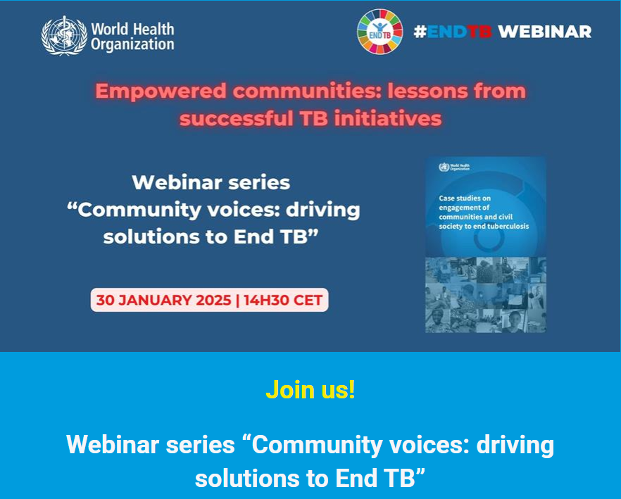 Annabel Baddeley (@hivtb) on Twitter photo Join the webinar #EndTB series starting on 30th January co-hosted by <a href="/WHO/">World Health Organization (WHO)</a> and the Civil Society Task Force on TB. Register here: …obaltuberculosisprogramme.cmail20.com/t/d-e-sjjviy-i… Join the webinar #EndTB series starting on 30th January co-hosted by <a href="/WHO/">World Health Organization (WHO)</a> and the Civil Society Task Force on TB. Register here: …obaltuberculosisprogramme.cmail20.com/t/d-e-sjjviy-i…