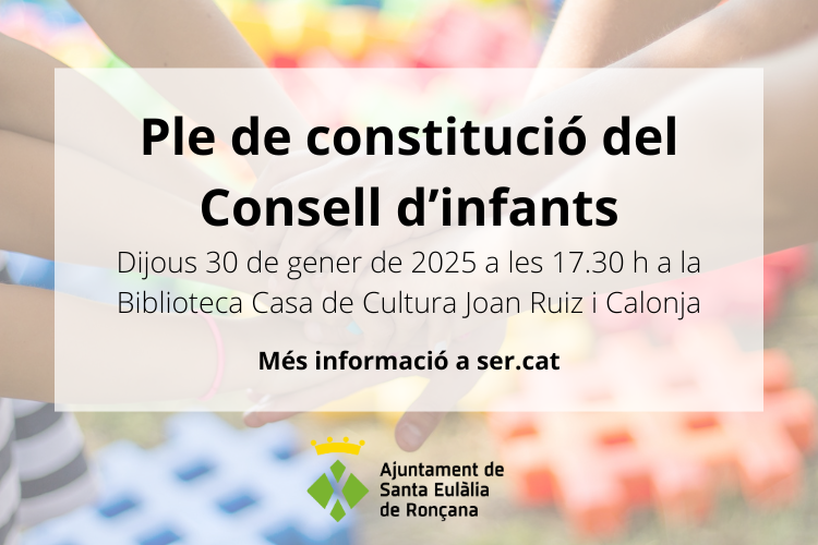 👏 Acte de constitució del Consell d'Infants de #SantaEulàliadeRonçana

📌 Dijous a les 17.30 h a la Biblioteca
👉 Acte obert a la ciutadania

Més informació a ▶️ recursos.ser.cat/NrKZ6A