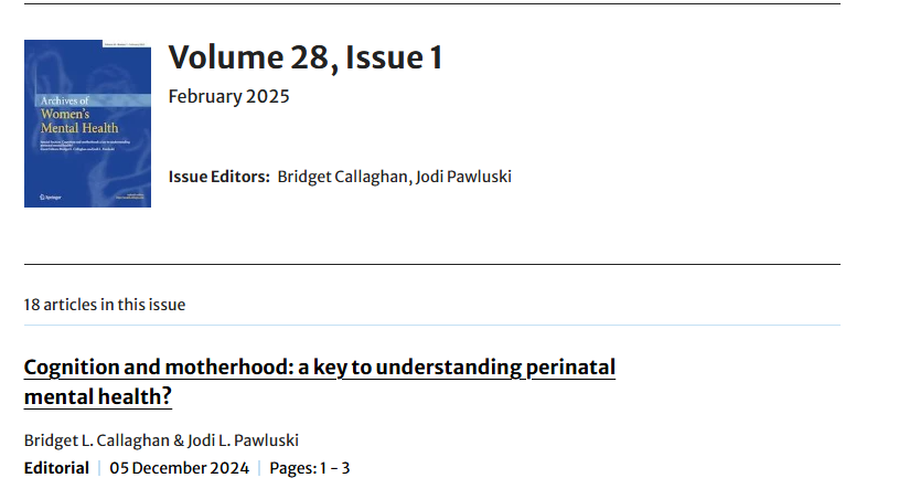 Dr. Jodi Pawluski, PhD, HDR, PMH-C (@jodipawluski) on Twitter photo Our issue of <a href="/AWMH_Journal/">Archives of Women’s Mental Health</a> on Cognition and Motherhood is out - edited w/ <a href="/Dr_BCallaghan/">Dr. Bridget Callaghan</a> !
Check out the exciting papers from teams of <a href="/paola_DZN/">Paola Dazzan</a> <a href="/darbysaxbe/">Darby Saxbe</a> <a href="/FinnBrainStudy/">FinnBrain Birth Cohort Study</a> <a href="/hjvrutherford/">Helena Rutherford</a> <a href="/Dr_BCallaghan/">Dr. Bridget Callaghan</a> SivanRaz w/ <a href="/OrchardWinnie/">Winnie Orchard</a> <a href="/ENordenswan/">Elisabeth Nordenswan</a> + more.
bit.ly/3POHxWD Our issue of <a href="/AWMH_Journal/">Archives of Women’s Mental Health</a> on Cognition and Motherhood is out - edited w/ <a href="/Dr_BCallaghan/">Dr. Bridget Callaghan</a> !
Check out the exciting papers from teams of <a href="/paola_DZN/">Paola Dazzan</a> <a href="/darbysaxbe/">Darby Saxbe</a> <a href="/FinnBrainStudy/">FinnBrain Birth Cohort Study</a> <a href="/hjvrutherford/">Helena Rutherford</a> <a href="/Dr_BCallaghan/">Dr. Bridget Callaghan</a> SivanRaz w/ <a href="/OrchardWinnie/">Winnie Orchard</a> <a href="/ENordenswan/">Elisabeth Nordenswan</a> + more.
bit.ly/3POHxWD