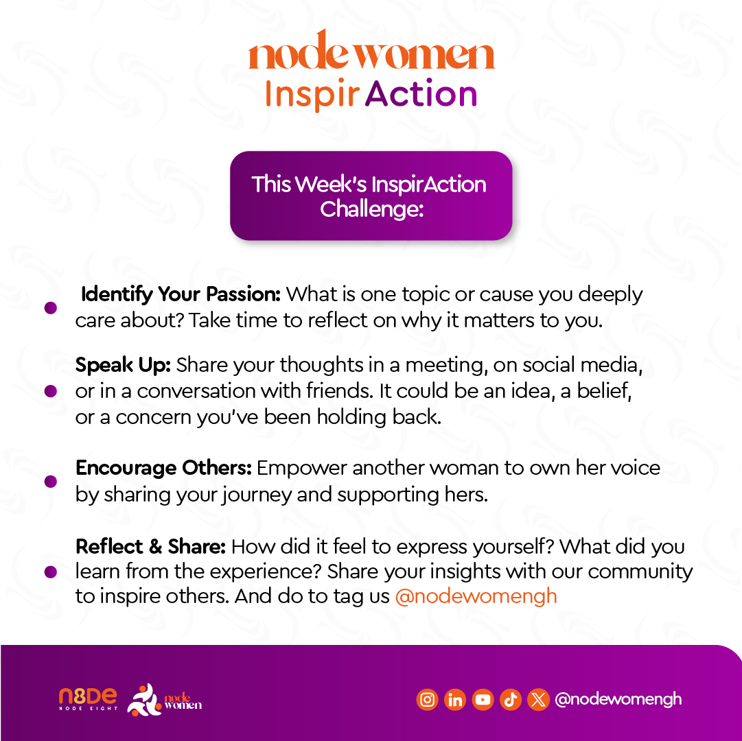 Dear Woman,

Your voice is powerful, and this week, we challenge you to own it with confidence.
Whether it’s at work, in your community, or within your personal circles, speaking up can inspire change and create impact.

Challenge yourself to be bold, be vocal, and be YOU!