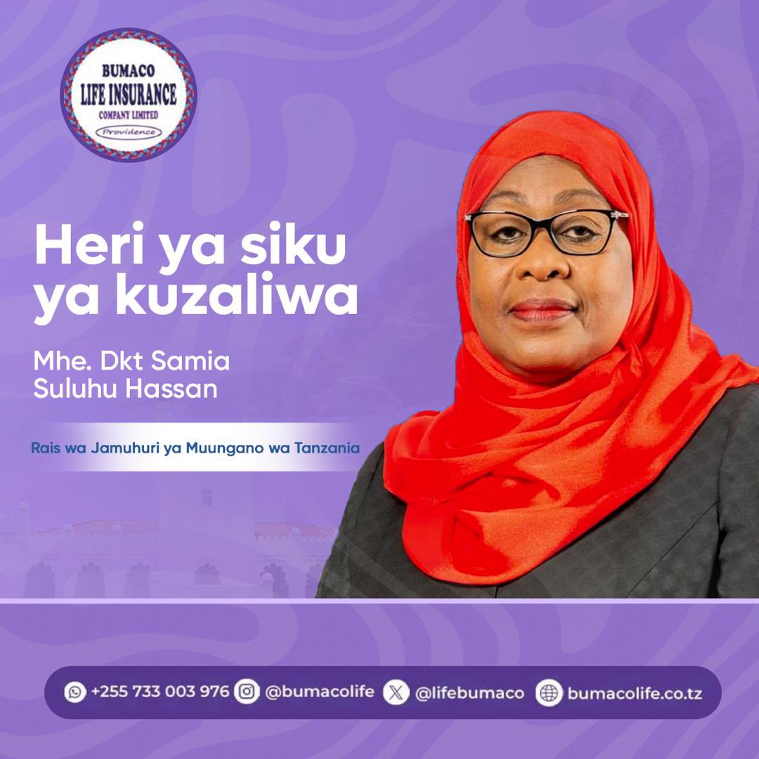 LifeBumaco's tweet photo. Heri ya sikukuu ya kuzaliwa kwako Mhe.. Rais @SuluhuSamia . Mwenyezi Mungu akuzudishie maisha marefu ya furaha na amani. 

#BimaKwaMaendeleoYaTaifa #BimaZaMaisha https://t.co/rQoyD5EKn2