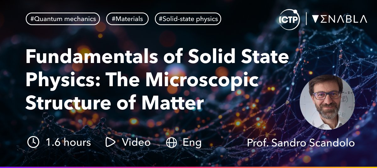 EnablaTeam's tweet photo. Cond-mat students, rejoice🎉 Prof. @SandroScandolo, @ictpnews, joins Enabla with his lecture on the microscopic structure of matter!🔥

🎓Learn how #QuantumMechanics shapes material properties &amp; ask questions online at https://t.co/IWOc87e0Y9

#SolidStatePhysics #MaterialsScience https://t.co/JSvu3Db9Ca