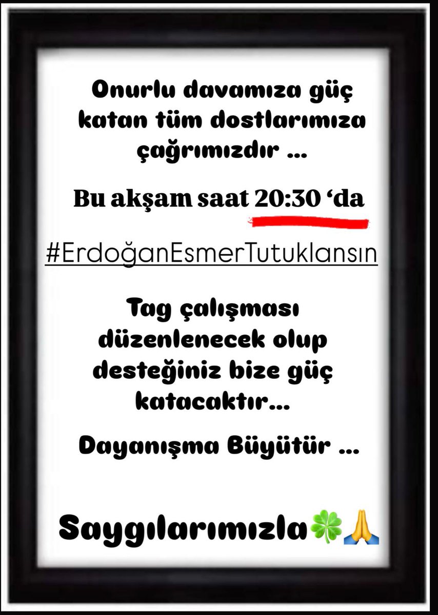 YamurEsmer7's tweet photo. Şu ana kadar gösterdiğimiz gücü yine gösterelim. Hiçbir desteği esirgemeyelim
#ErdoğanEsmerTutuklansın https://t.co/Qz545KcH5w