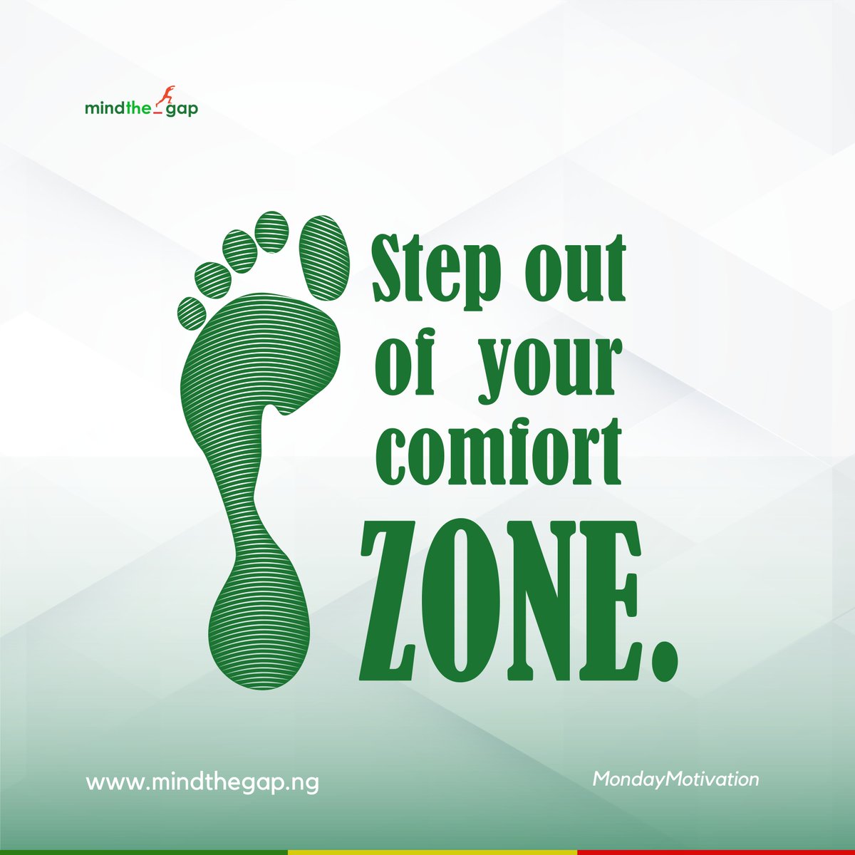 Growth begins at the edge of your comfort zone.
Step out, take the leap, and watch yourself soar to new heights!

This week, challenge yourself to do one thing that scares you—it might just change your life. 💪✨

#MondayMotivation #MindThe_GapNg #GrowthMindset #KeepPushing