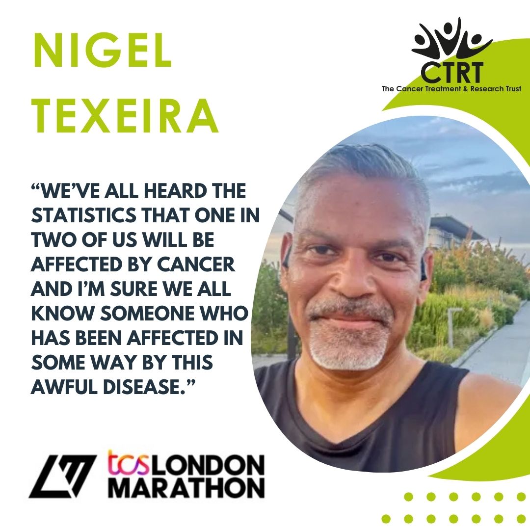 The Cancer Treatment and Research Trust (@ctrtrust) on Twitter photo Introducing our first of five wonderful runners taking part in the 2025 <a href="/LondonMarathon/">TCS London Marathon</a> on Sunday 27th April raising money for CTRT - Nigel Texeira
Please see more information in his fundraising page:
2025tcslondonmarathon.enthuse.com/pf/nigel-texei… Introducing our first of five wonderful runners taking part in the 2025 <a href="/LondonMarathon/">TCS London Marathon</a> on Sunday 27th April raising money for CTRT - Nigel Texeira
Please see more information in his fundraising page:
2025tcslondonmarathon.enthuse.com/pf/nigel-texei…