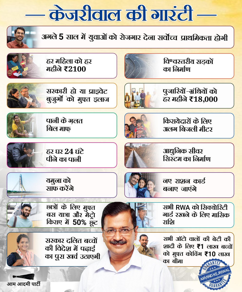आम आदमी पार्टी के राष्ट्रीय संयोजक अरविंद केजरीवाल जी ने दिल्ली चुनावों के लिए जारी किया Manifesto🔥

 👉दिल्ली वालों को मिली केजरीवाल की 15 गारंटी 🔥

#KejriwalKiGuarantee
<a href="/ArvindKejriwal/">Arvind Kejriwal</a> 
<a href="/AAPRaniAgrawal/">Rani Agrawal</a> <a href="/AAPMPOfficial/">AAP Madhya Pradesh</a>