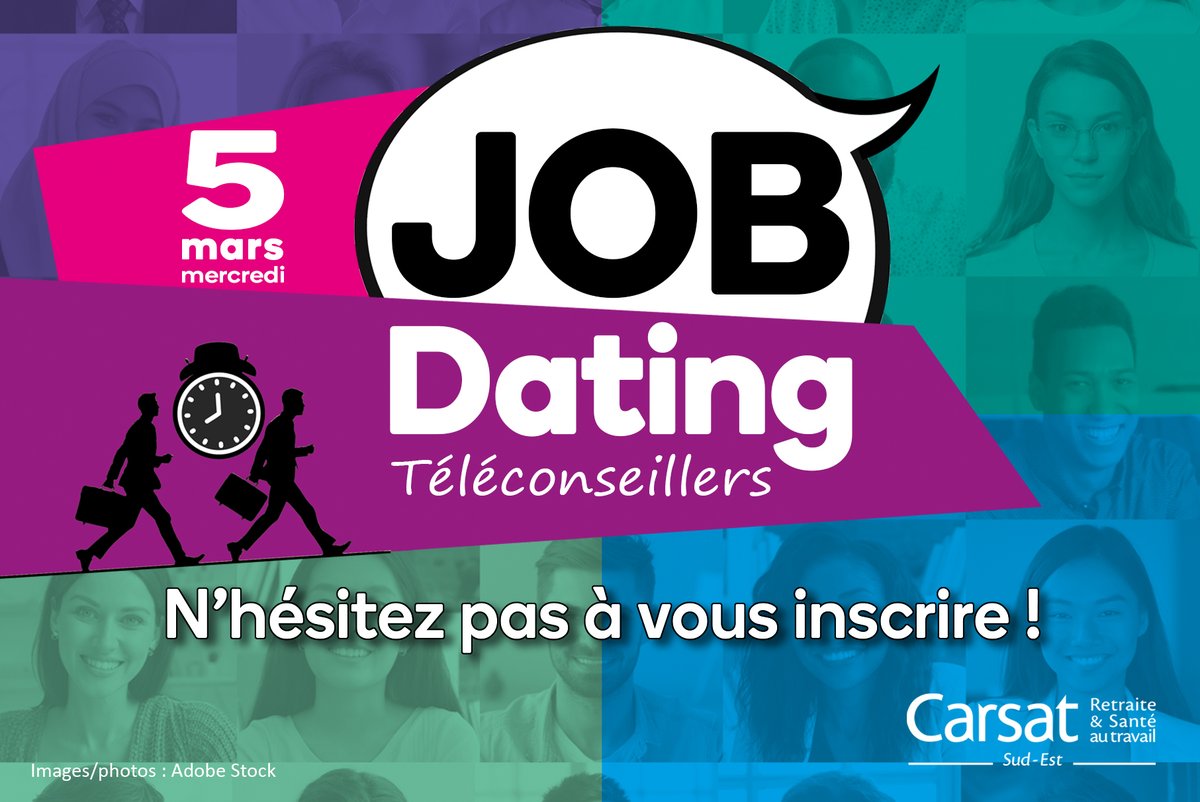 Mercredi 5 mars, Job Dating au siège de la Carsat Sud-Est.
Au programme : découverte du métier de téléconseiller et entretiens d’embauche individuels express de 15 minutes.
Inscription obligatoire du 27 au 31 janvier ici : bit.ly/42BHbtM
N’hésitez pas à postuler !