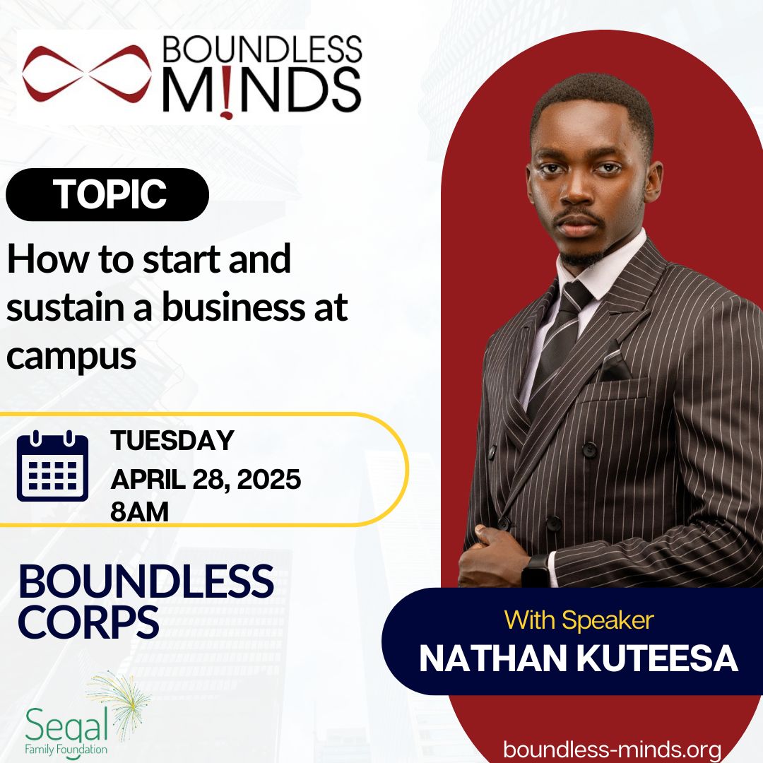 BoundlessMinds_'s tweet photo. Tomorrow on our #BoundlessCorps online series , we will be hosting and listening in from @NathanKuteesa .
Nathan, who is Team Lead and Founder at Fancy Media Ltd, will be talking about "How to Start and Sustain a Business at Campus" .
#WeAreBoundless https://t.co/hoFaos5MyA