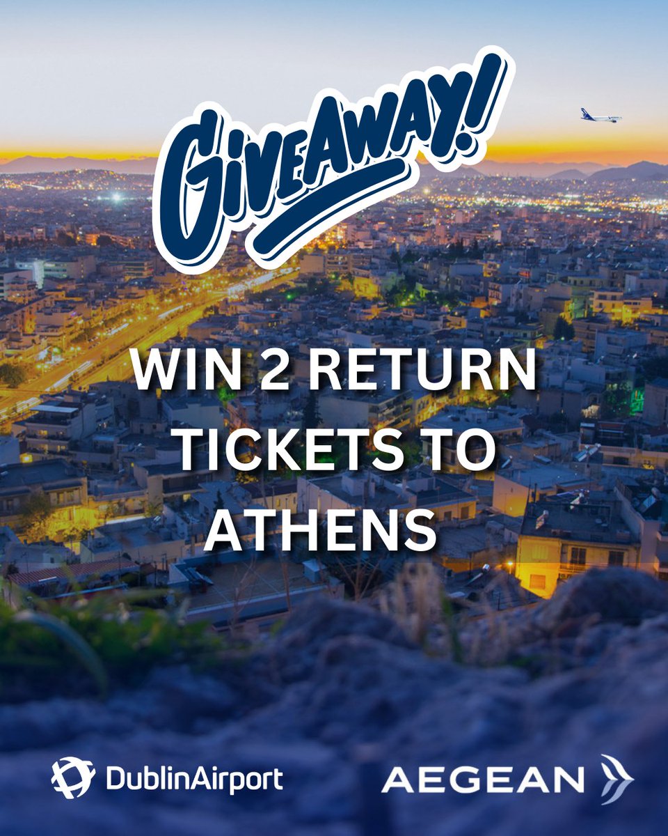 Dublin Airport (@dublinairport) on Twitter photo Fly to Athens with <a href="/aegeanairlines/">Aegean Airlines</a> β¨ π¬π·
Win 2 return tickets from Dublin to Athens! Vibrant streets, ancient treasures, and beaches just minutes away.
To enter:
β
Like this post
β
Comment #GreekGetaway
Competition closes 31st January, 3pm. T&Cs: spkl.io/6007fcJaW Fly to Athens with <a href="/aegeanairlines/">Aegean Airlines</a> β¨ π¬π·
Win 2 return tickets from Dublin to Athens! Vibrant streets, ancient treasures, and beaches just minutes away.
To enter:
β
Like this post
β
Comment #GreekGetaway
Competition closes 31st January, 3pm. T&Cs: spkl.io/6007fcJaW