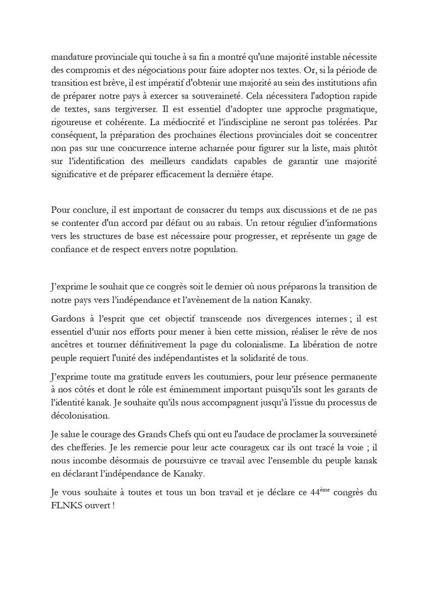 44éme Congrès du FLNKS les 25 et 26 janvier 2025 à Saint Louis. Discurs d'overture du Président Christian TEIN. <a href="/FlnksOfficiel/">FLNKS</a>