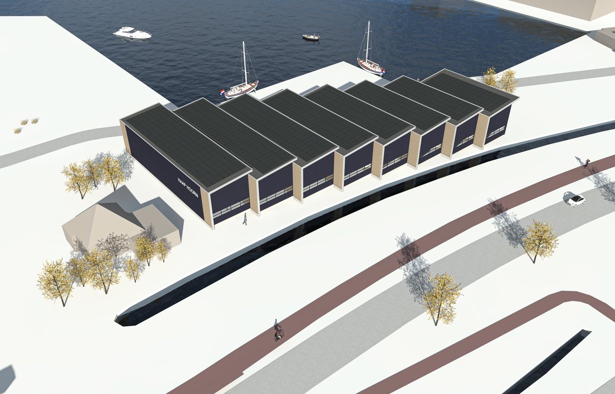 In Terherne wordt de staalconstructie geplaatst voor de nieuwbouw van jachthaven Kaap Hoorn. Er is een getrapt volume ontworpen die enerzijds de orthogonaliteit van de bestaande bebouwing overneemt en anderzijds de lijnen van de wigvormige kavel volgt.