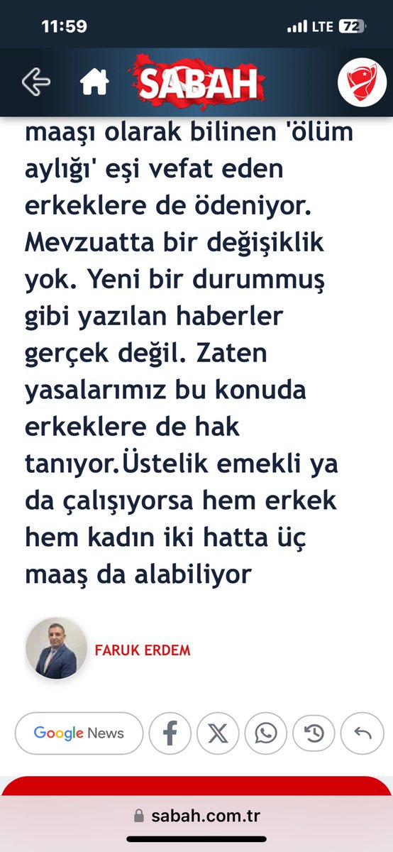 Cuma günü bazı internet siteleri "SGK duyurdu erkeklere dul maaşı" diye yanlış bi bilgiyi yaydı. Bir saat sonra <a href="/sabah/">Sabah</a> da yazdığım yazı ile haberin yanlış olduğunu zaten mevzuatta uygulandığını duyurduk. <a href="/dmmiletisim/">Dezenformasyonla Mücadele Merkezi</a> de düzeltme yaptı. 
m.sabah.com.tr/galeri/ekonomi…