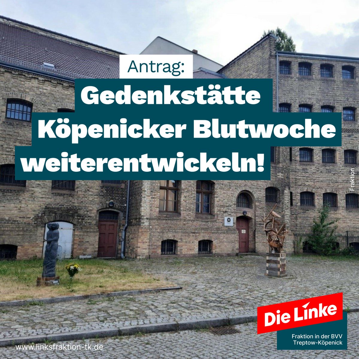 linksfraktiontk's tweet photo. Der Bezirk will das gesamte Gelände des ehemaligen Gefängnisses in der Puchanstraße übernehmen, um die Gedenkstätte weiterzuentwickeln. Die BIM war seit Jahren über die geplante Erweiterung der Gedenkstätte #KöpenickerBlutwoche informiert. Trotz Zusicherung, den Vertrag.. https://t.co/Cx4fp5XQtD