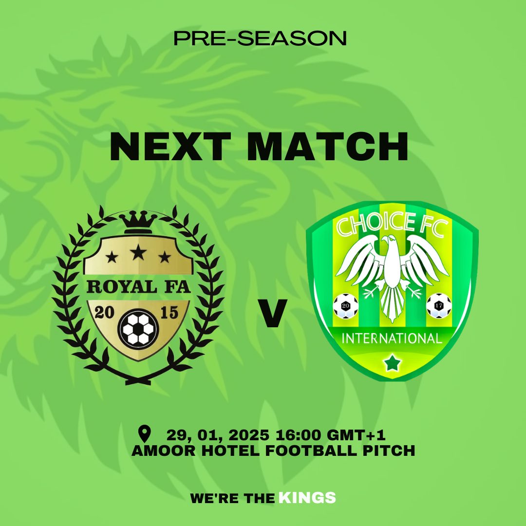 RoyalFootballCl's tweet photo. NEXT 👉 🔵🟢

Vs @choicefcinternational 
29,01,2025
Amoor hotel football pitch Ado Ekiti 

C’mon lads 💪

#royalfootballacademy
#rfa #thekings #nextmatch #preaseason https://t.co/QtybYW8DfN