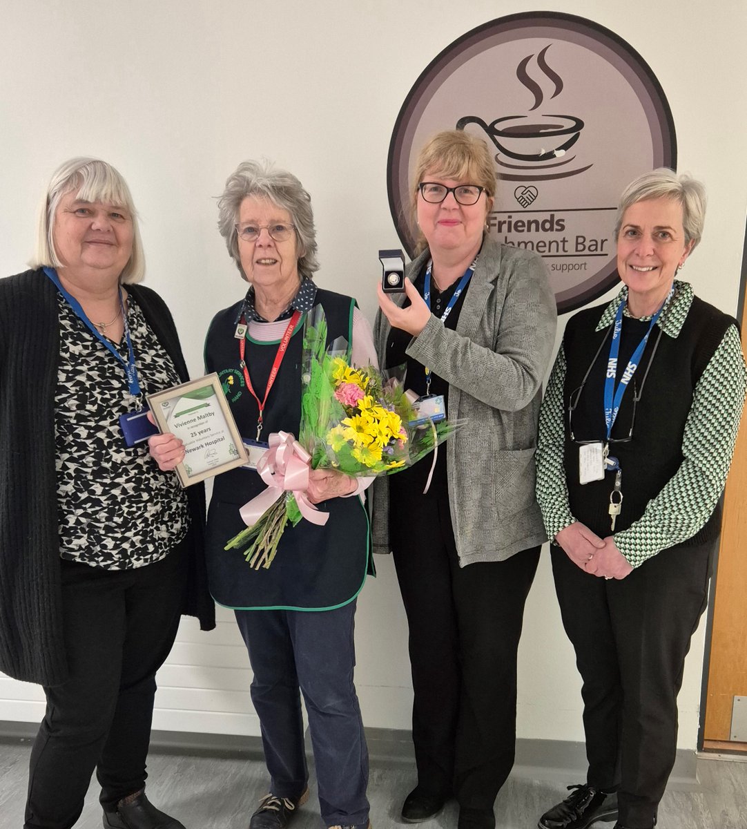SFH Community Involvement (@sfhinvolvement) on Twitter photo Celebrating 25 years of volunteering at Newark Hospital with Outpatients' Refreshment Bar volunteer Viv. Thank you Viv for your dedication and support on behalf of everyone at Sherwood Forest Hospitals 🎖️👏<a href="/SFHFT/">Sherwood Forest Hospitals NHS FT</a> Celebrating 25 years of volunteering at Newark Hospital with Outpatients' Refreshment Bar volunteer Viv. Thank you Viv for your dedication and support on behalf of everyone at Sherwood Forest Hospitals 🎖️👏<a href="/SFHFT/">Sherwood Forest Hospitals NHS FT</a>