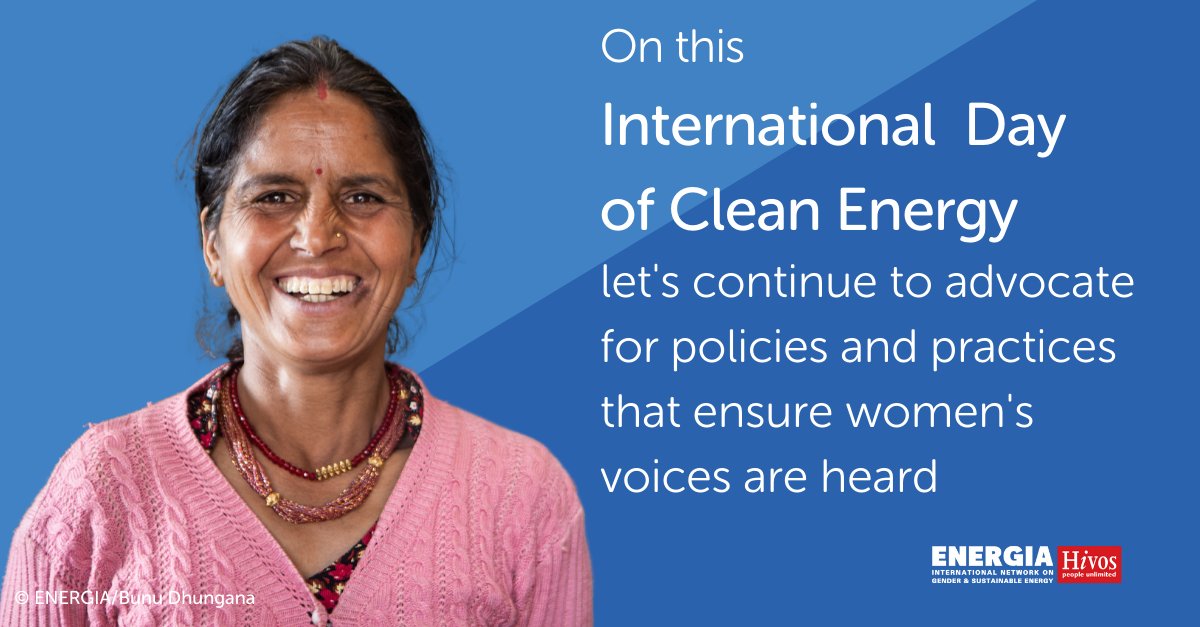 Energia (@energia_org) on Twitter photo 🌍💡On International Clean Energy Day (Jan 26), let’s commit to a sustainable, inclusive future.
Achieving #SDG7 requires #equity. ENERGIA supports women’s leadership in energy, ensuring clean, affordable energy for all. <a href="/hivos/">Hivos Global</a>
#GenderJustTransition #WomenInEnergy 🌍💡On International Clean Energy Day (Jan 26), let’s commit to a sustainable, inclusive future.
Achieving #SDG7 requires #equity. ENERGIA supports women’s leadership in energy, ensuring clean, affordable energy for all. <a href="/hivos/">Hivos Global</a>
#GenderJustTransition #WomenInEnergy