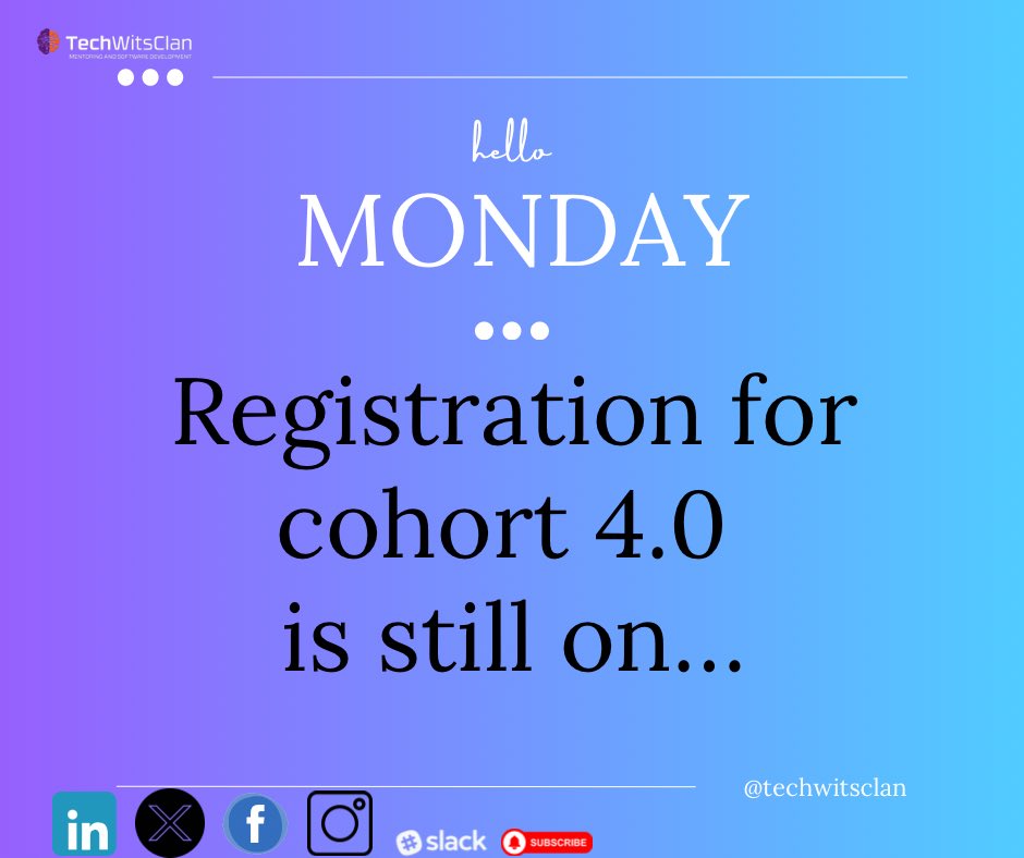 TechWitsClan's tweet image. Happy New week people.
Want to be a tech bro or sis ???

Registration will close soon…..

Registration link 👉🏻forms.gle/BE5Y2Fg7zTXfE5…