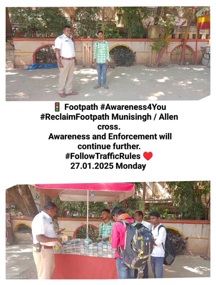 wftrps's tweet photo. @CPBlr @Jointcptraffic @DCPTrEastBCP @acpwfieldtrf @BlrCityPolice @blrcitytraffic 🚦 Footpath #Awareness4You   #ReclaimFootpath Munisingh / Allen cross. 
🔺Awareness and Enforcement will continue
#WhitefieldTrafficPS 
#FollowTrafficRules ♥️
One Life! ✅ Respect it! ✅
First Top Priority is your own safety #EachOneTeachOne
#WhitefieldTrafficPS
27.01.2025 Monday https://t.co/XjHiHzvf4c