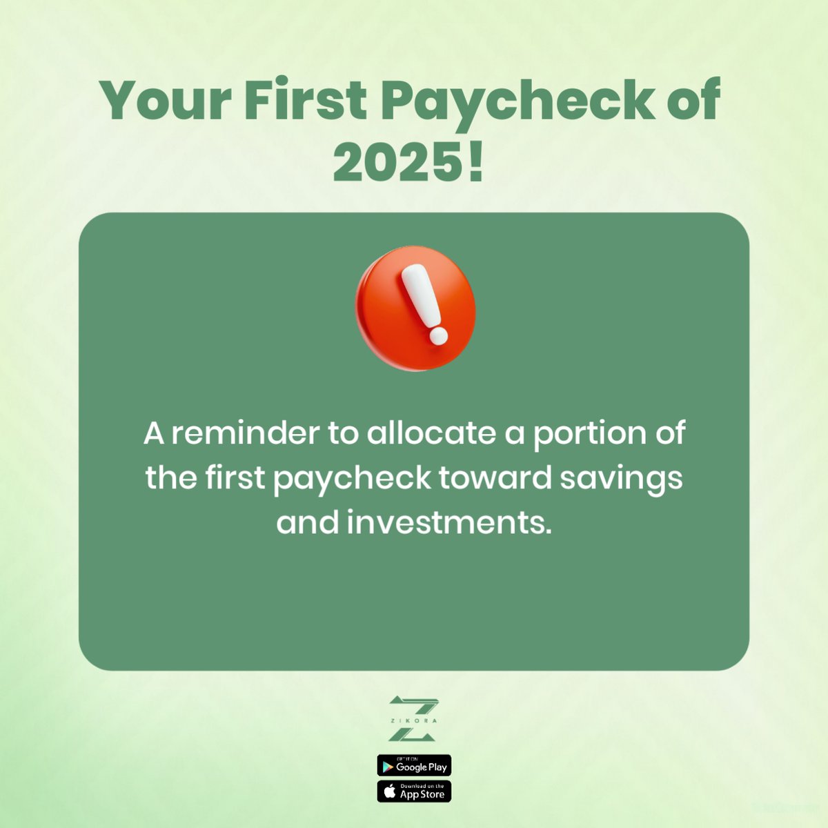 zikorabank's tweet photo. The first paycheck of the year is here! 🎉 Make it count by setting aside some for your goals.
Pro tip: Use Zikora’s budgeting tool to plan and save smarter. 💚
#FirstPaycheck #ZikoraSavings #PlanAhead https://t.co/eS5xiKW0AR