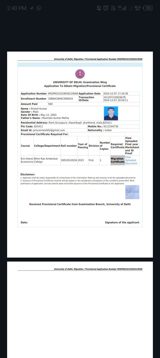 chart_patterns_'s tweet photo. It has been more than 45 days

But still I haven't received my migration certificate, I have already completed all the process kindly respond 

@Univ of delhi https://t.co/KgZPAfhcJX