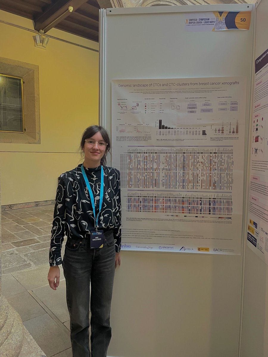 GxbVigo's tweet photo. 👉 As nosas compañeiras do #GXB Nair Varela, Loretta de Chiara e Nuria Estévez participaron con cadanseu póster no X Simposio Biopsia Líquida que recentemente se celebrou en #Santiago. Aquí podedes velas nas imaxes que compartimos convosco. https://t.co/Qxm7ff3MUo