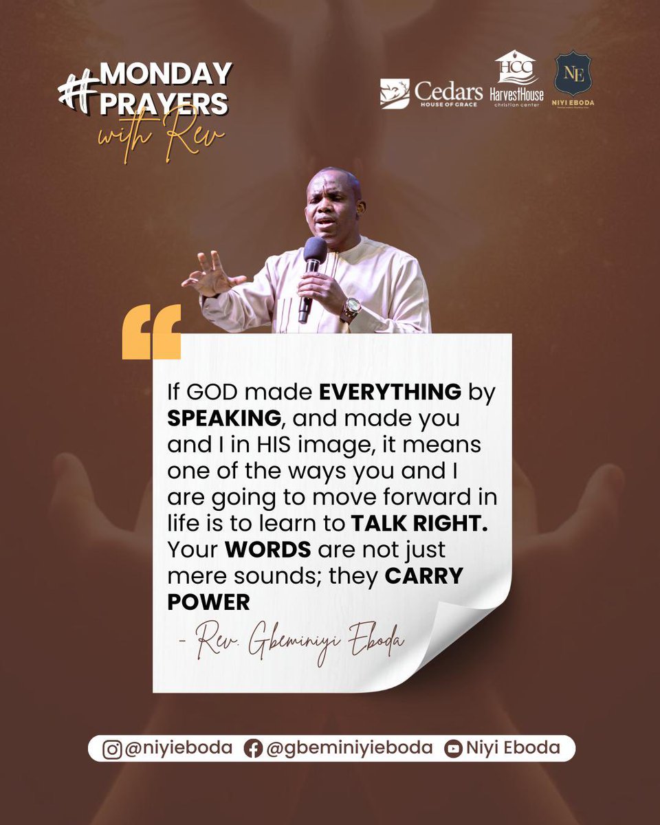 wearecedars_'s tweet photo. If GOD made EVERYTHING by SPEAKING, and made you and I in HIS image, it means one of the ways you and I are going to move forward in life is to learn to TALK RIGHT. Your WORDS are not just mere sounds; they CARRY POWER.
#MondayPrayerswithRev
#RevEboda
#Harvesthousenation https://t.co/81VH5EXj3F