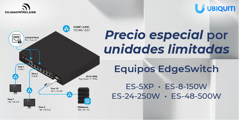 Los switches gestionables EdgeSwitch de <a href="/Ubiquiti/">Ubiquiti Inc</a> están disponibles con precios especiales por unidades limitadas: buff.ly/40OwSBp
📑 Puertos PoE o PoE+, funcionalidades capa 2+ y enrutamiento en capa 3.
📲 info@ciudadwireless.com
#Switch #Ubiquiti #edge #edgeswitch