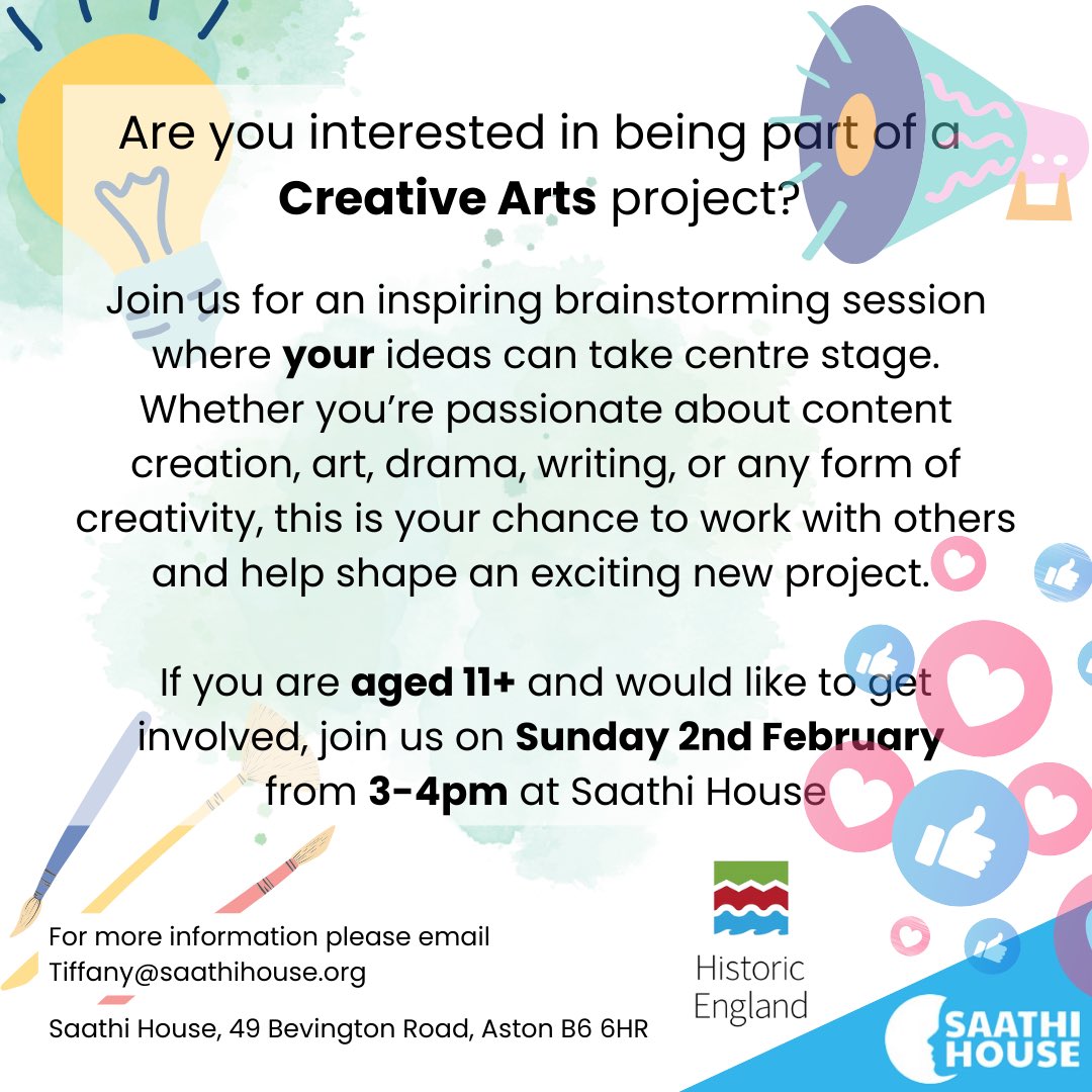 ✨ Are you 11+ and passionate about creativity? 

Join us for an exciting Creative Arts brainstorming session, where your ideas take can centre stage. Whether you’re into content creation, art, drama, writing, or anything creative—this is your chance to share your views!