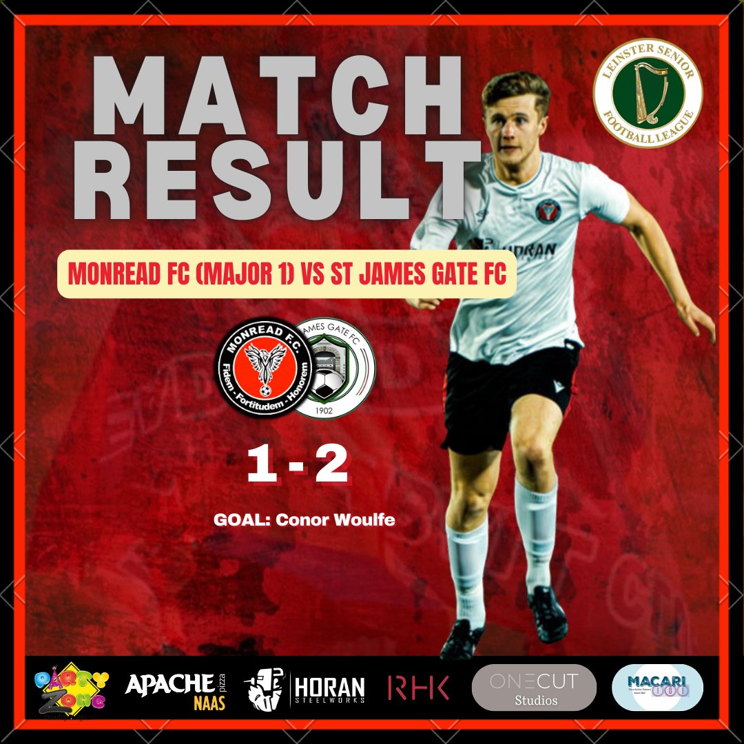 Monread FC (@monread_fc) on Twitter photo Our Major 1 Sunday side suffered their first <a href="/LSLLeague/">Leinster Senior League</a> loss of the season at the hands of league leaders <a href="/StJamesGate1902/">St. James’ Gate FC</a> on Sunday.
Our Division 3 Saturday side’s game against <a href="/FcBalscadden/">Balscadden FC</a> was postponed due to weather conditions.
⚽️🔴⚫️ Our Major 1 Sunday side suffered their first <a href="/LSLLeague/">Leinster Senior League</a> loss of the season at the hands of league leaders <a href="/StJamesGate1902/">St. James’ Gate FC</a> on Sunday.
Our Division 3 Saturday side’s game against <a href="/FcBalscadden/">Balscadden FC</a> was postponed due to weather conditions.
⚽️🔴⚫️
